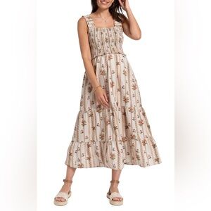 Seraphine Women Floral Cotton Maternity Nursing Midi Sundress Size 6 Smocked